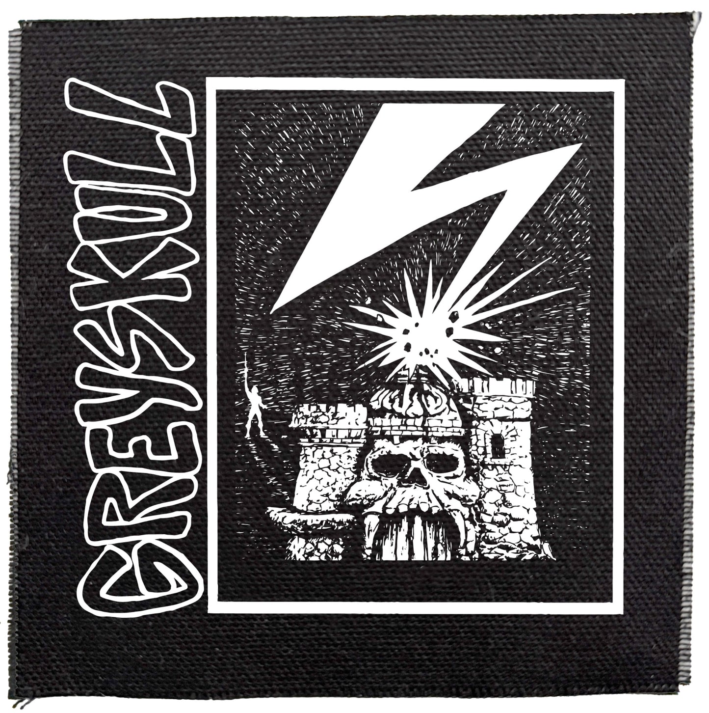 Black patch with 'GREYSKULL' text and a skull design on a white background
