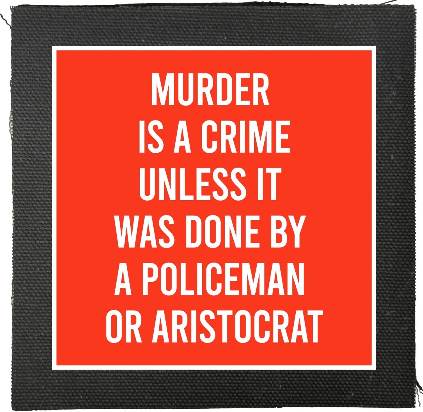 Red square sign with white text on a black border